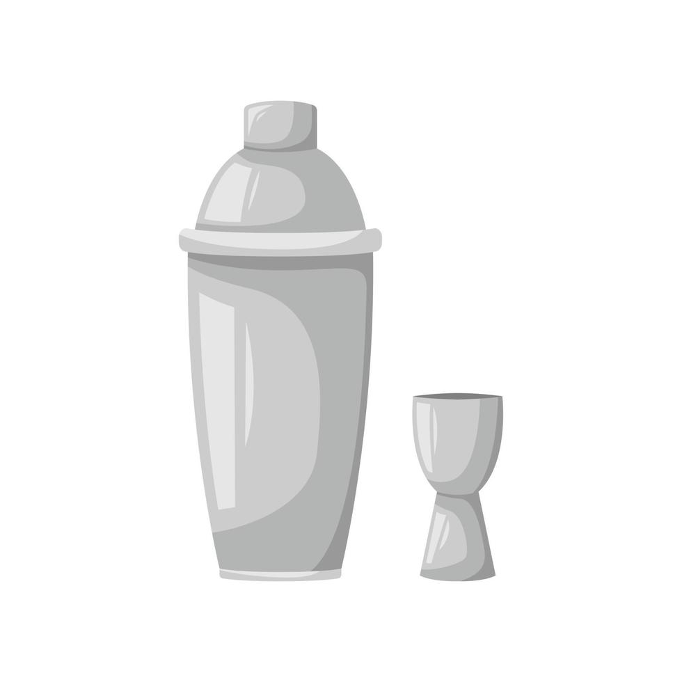 ilustración vectorial de una coctelera y una taza medidora para hacer cócteles. vector