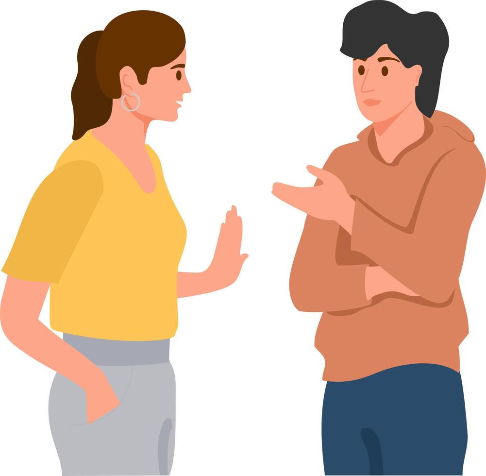 Young couple talking together. Positive communication of multinational friends. People communicating. People conversation with speech bubbles vector