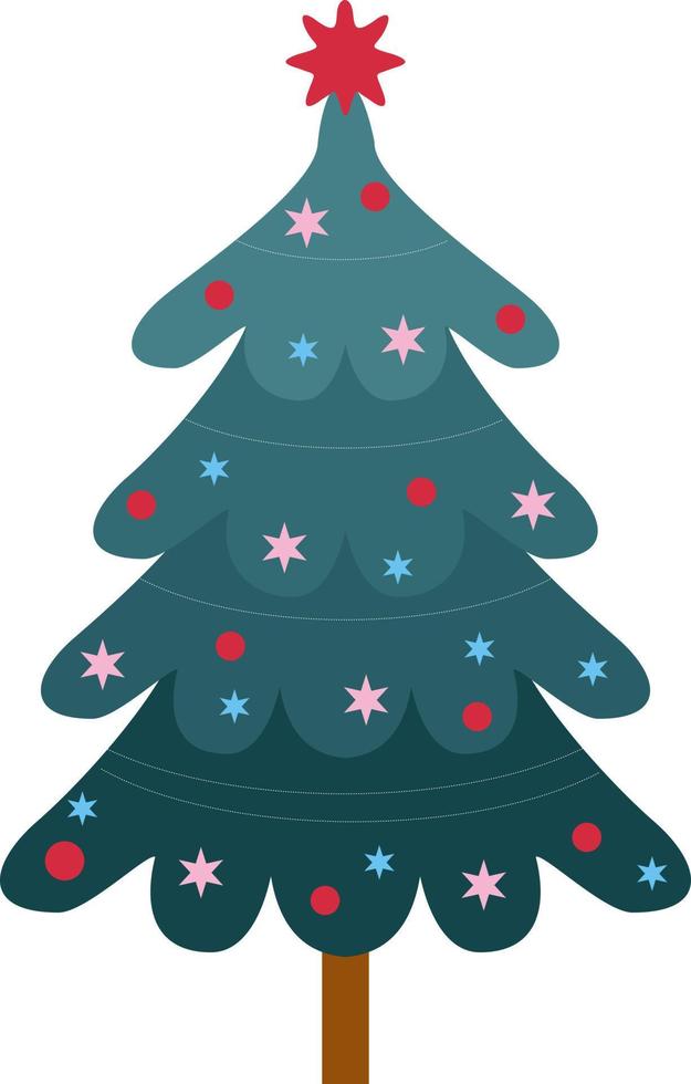 árbol de navidad con adornos e icono estrella plana para aplicaciones y web vector