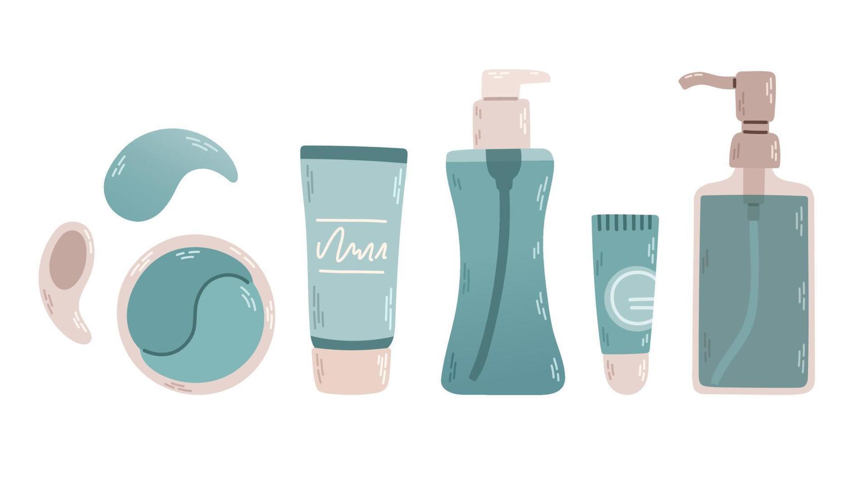 Set with beauty products. Skin, eyes, lips cosmetics and accessories. Flat graphic vector illustration isolated on white background