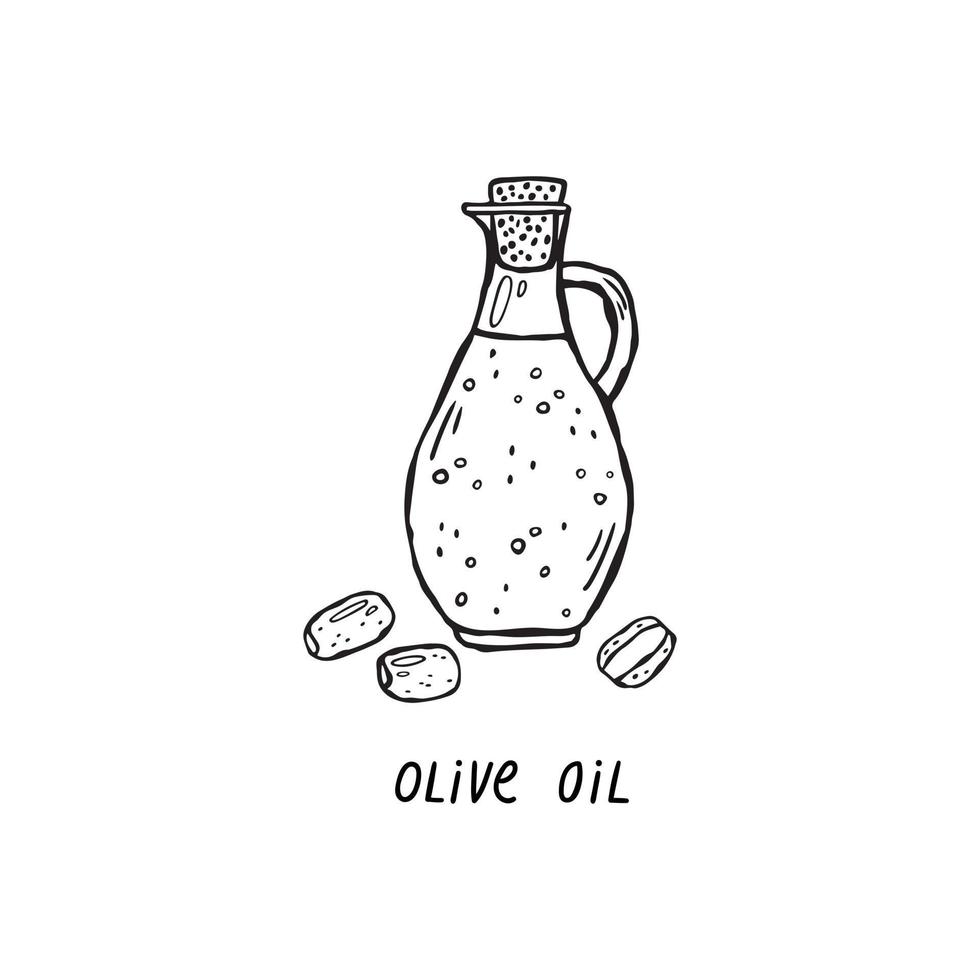 Vector hand-drawn illustration of a product for Italian cuisine. Olive oil