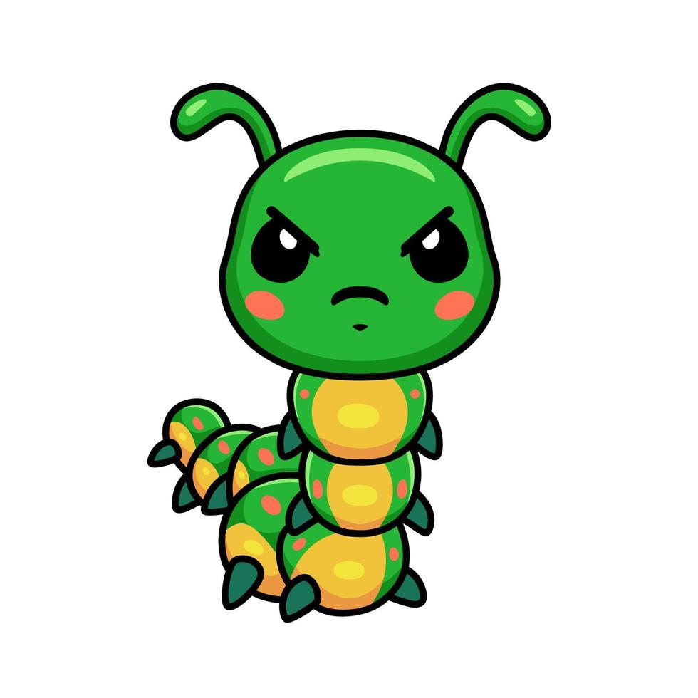 Cute angry little caterpillar cartoon vector