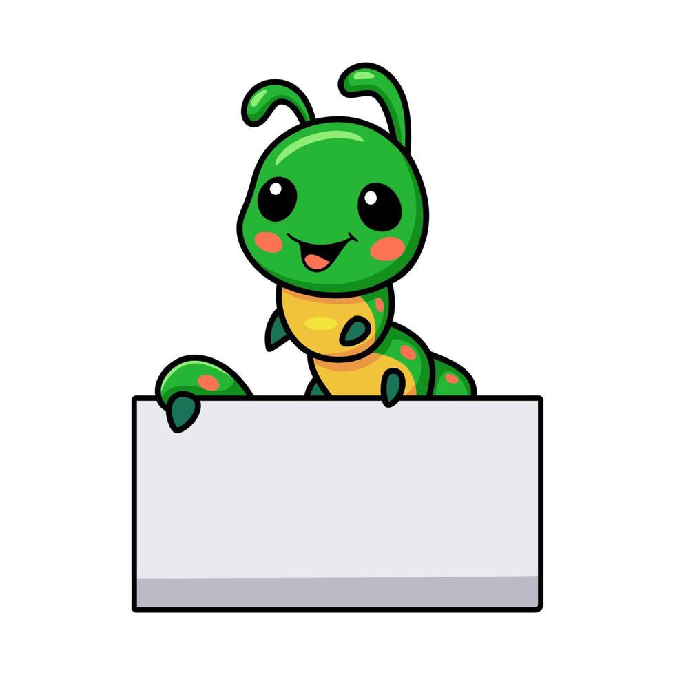 Cute little caterpillar cartoon with blank sign vector