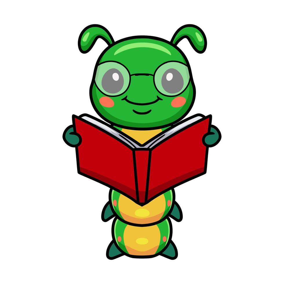 Cute smart little caterpillar cartoon reading a book vector