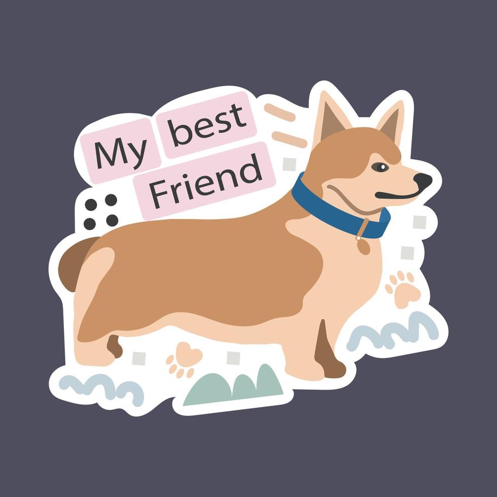 Funny sticker with pet dog. Emblem with cute animal with motivational quote vector