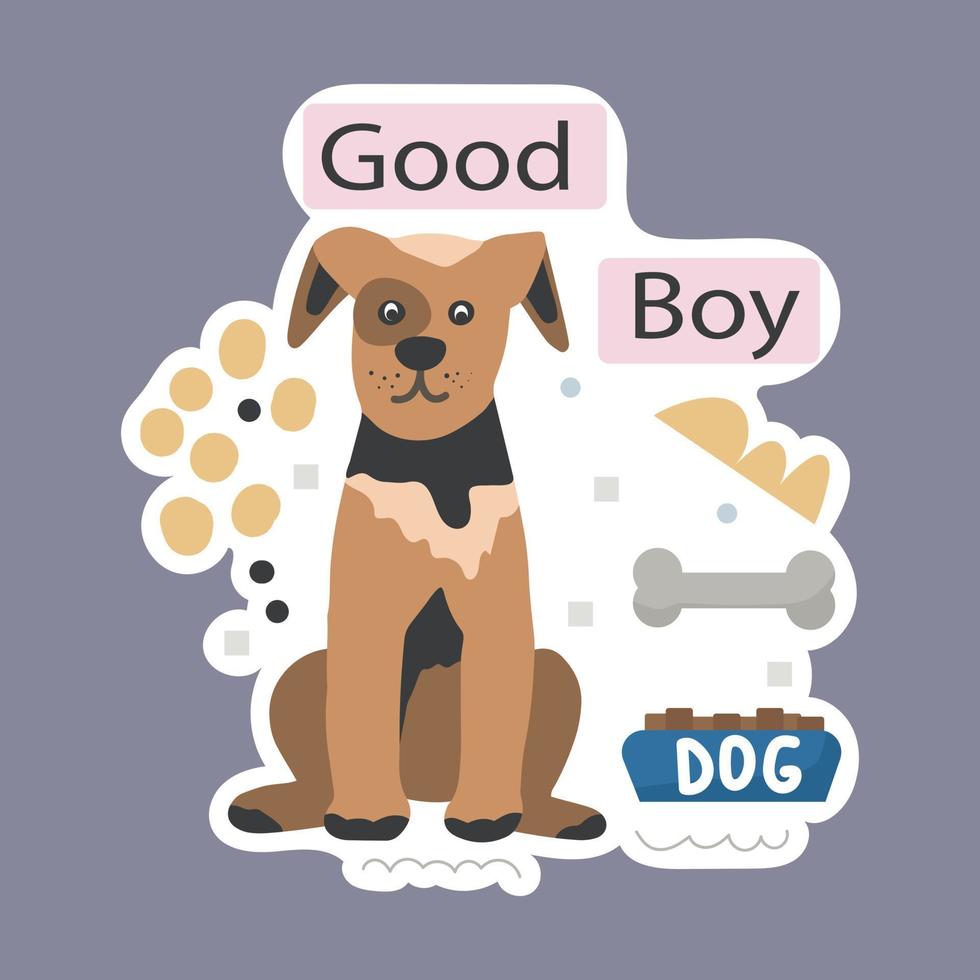 Funny sticker with pet dog. Emblem with cute animal with motivational quote vector