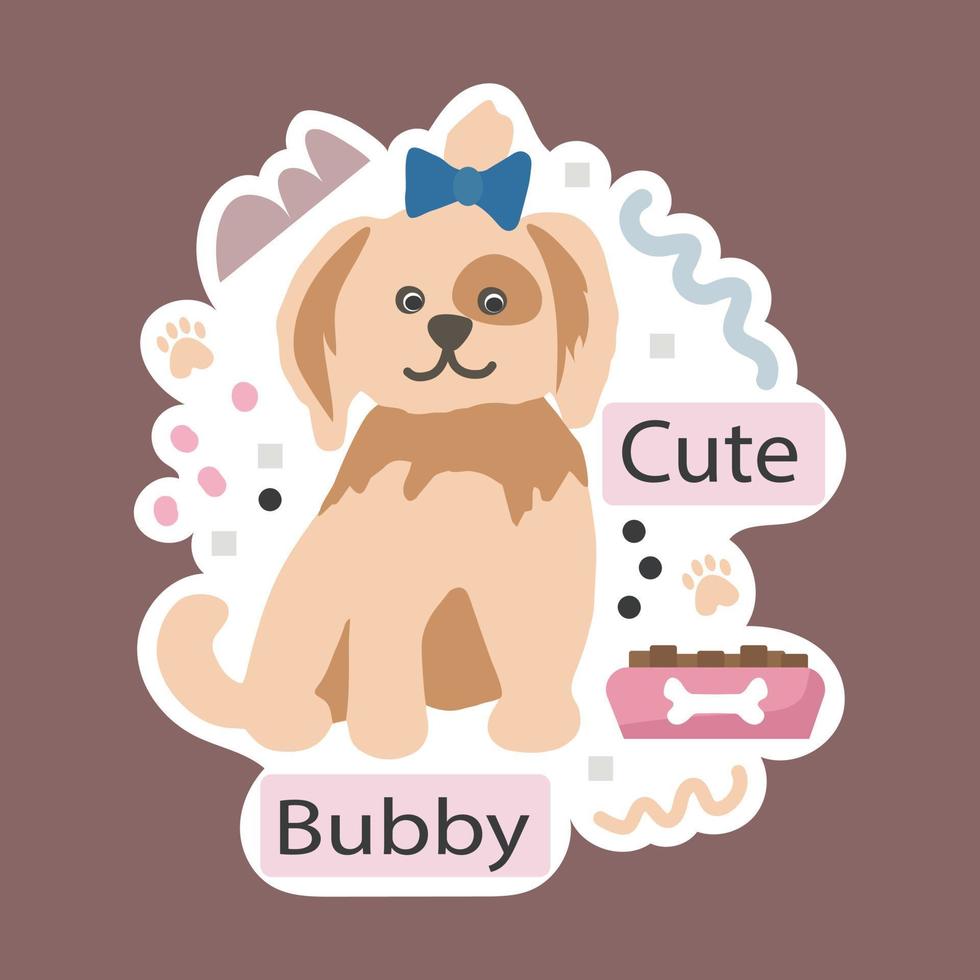 pegatina divertida con perro mascota. emblema con lindo animal con cita motivacional vector