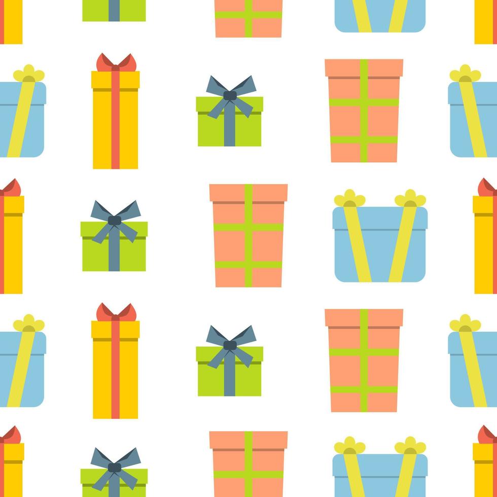 Christmas semless pattern with gift box on white background. Vector illustration