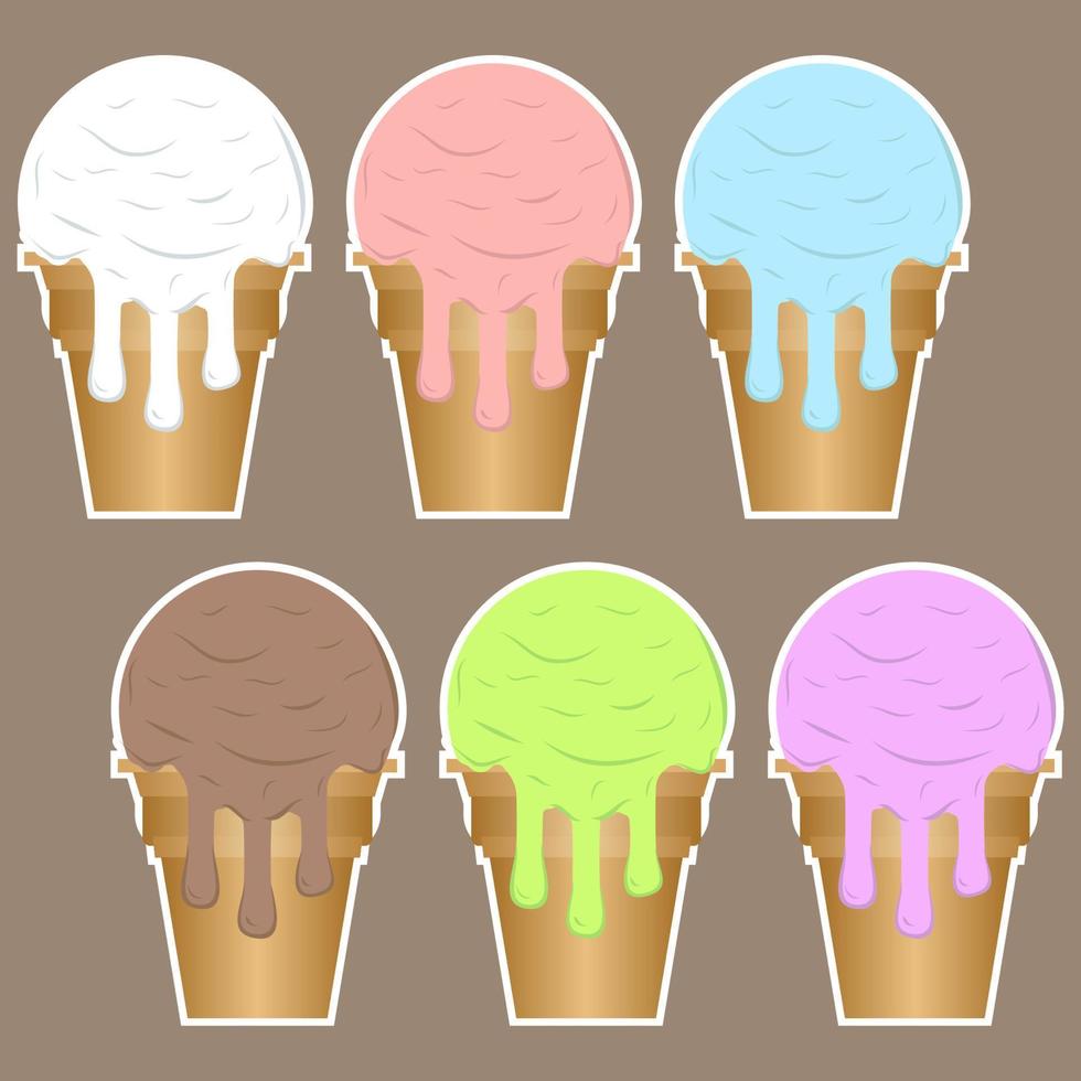 juego de helado. tazas de gofres con bolas de helado. vector