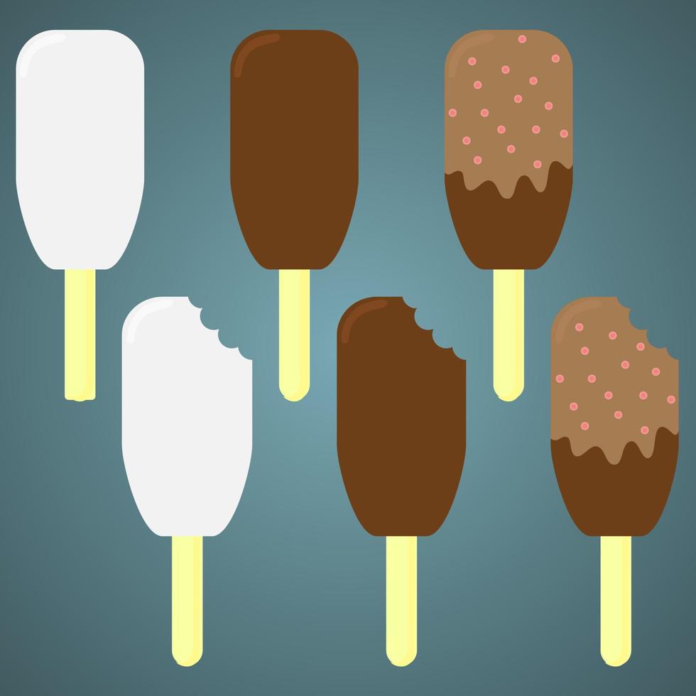 Ice Cream Vector Set. Ice Cream Dessert on a Wooden Stick.