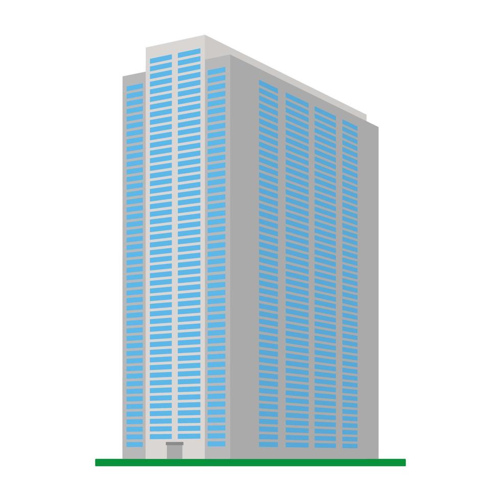 A modern high-rise building on a white background. View of the building from the bottom. Isometric vector illustration.