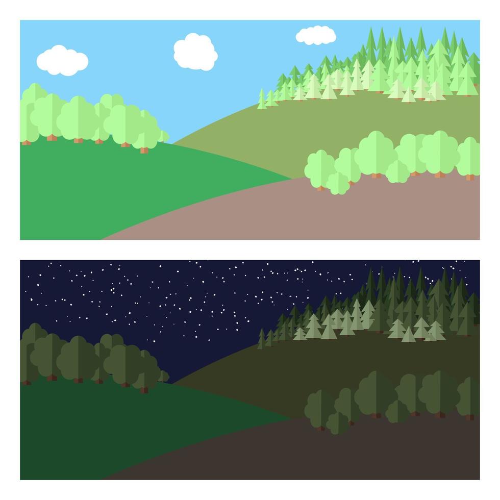Edge of the Forest. Day and Night. vector