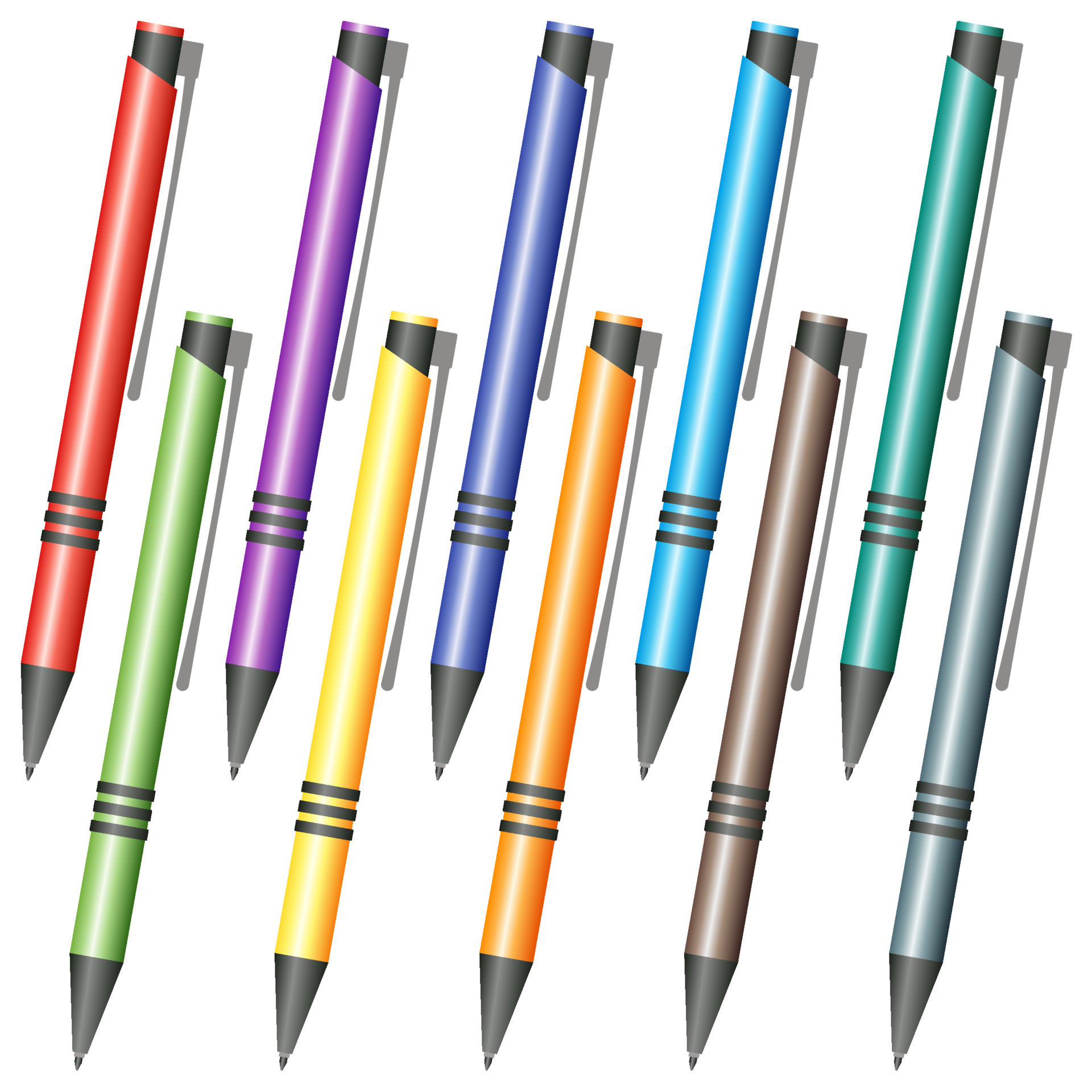 Set of multi-colored pens on a white background 12750789 Vector Art at  Vecteezy