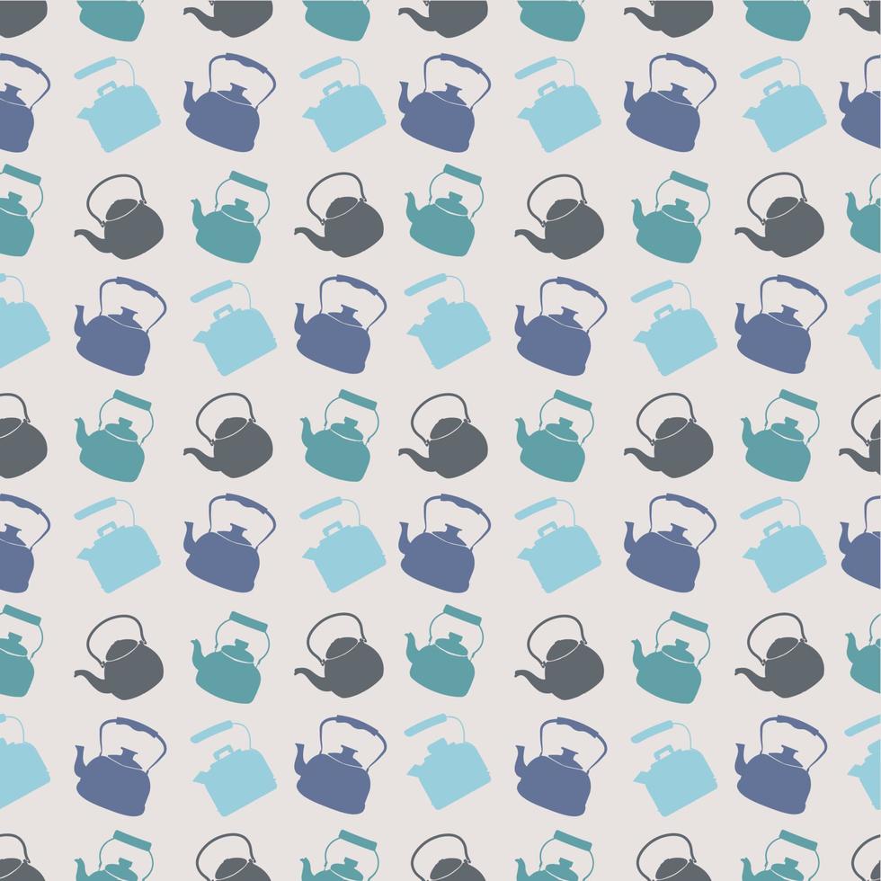 Seamless Colorful Pattern with Kettle. Vector background with different teapots. Endless kitchen texture.