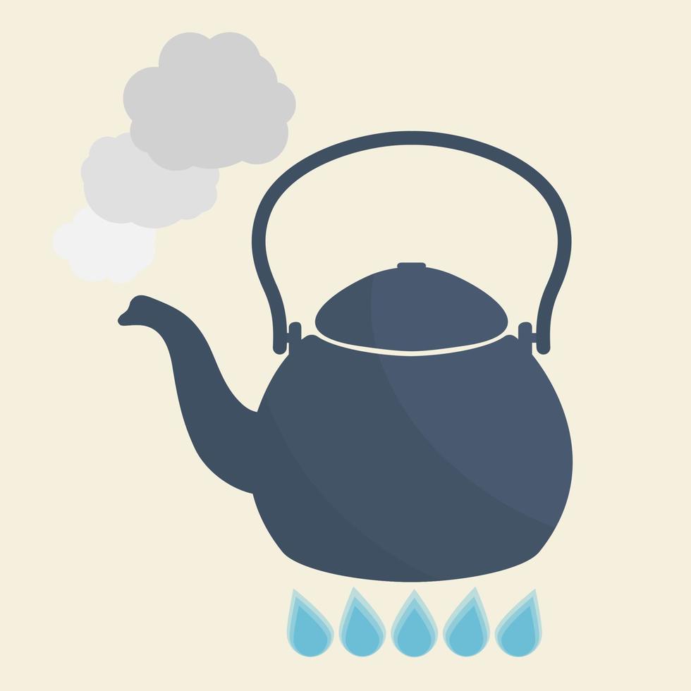 Kettle boils with water flat style vector illustration. Kitchen utensils stock illustration.