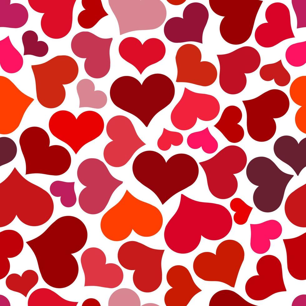 Seamless pattern with red hearts. Swirling red hearts on a white background. Vector valentine illustration.