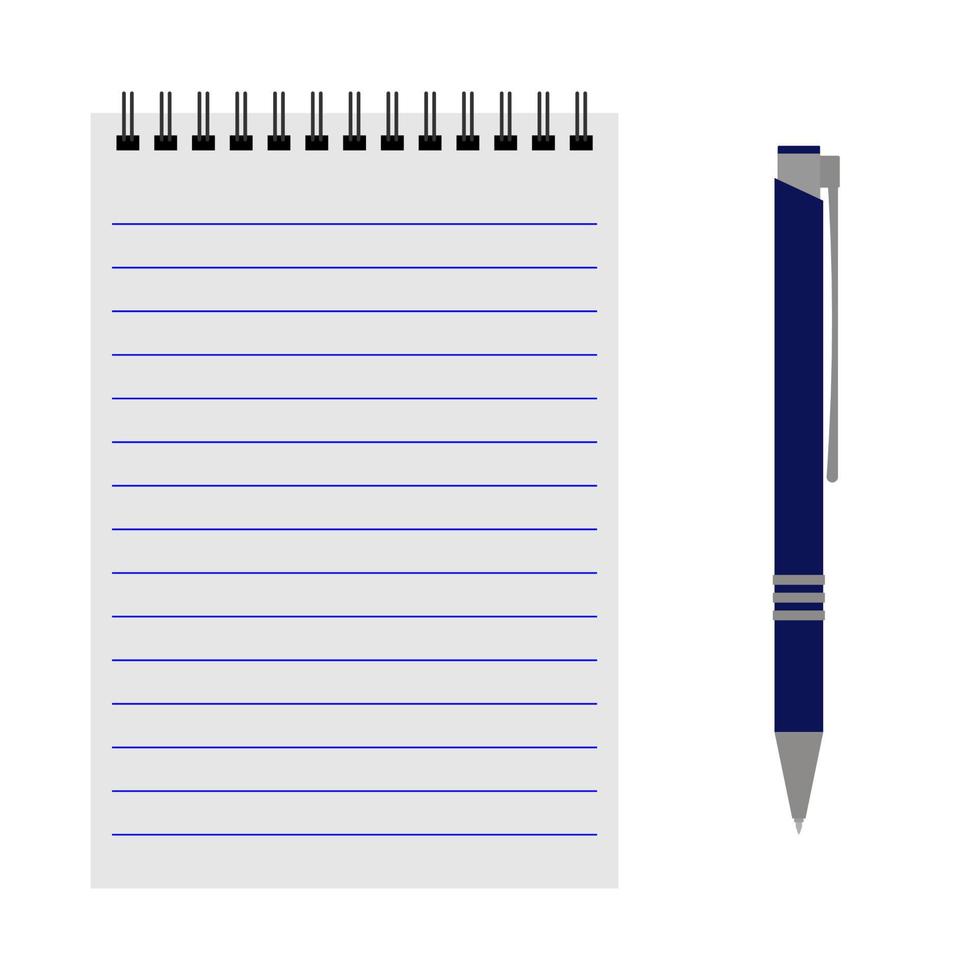 cuaderno vectorial con un bolígrafo azul sobre un fondo blanco vector