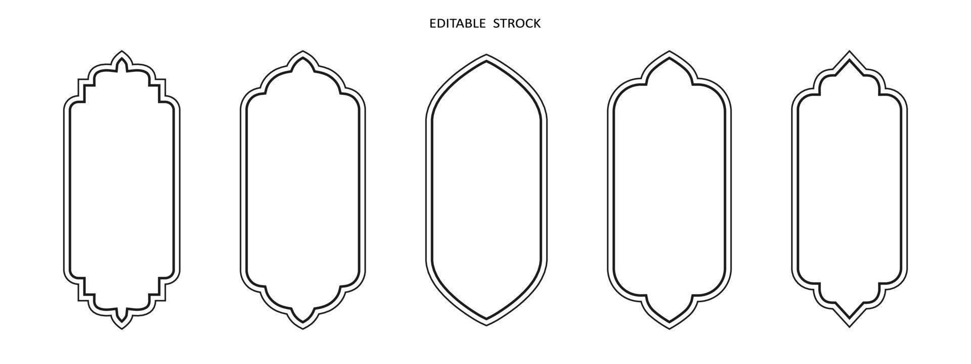 Islamic vector shape of a window or door arch. Arab frame set. Ramadan kareem editable outline icon