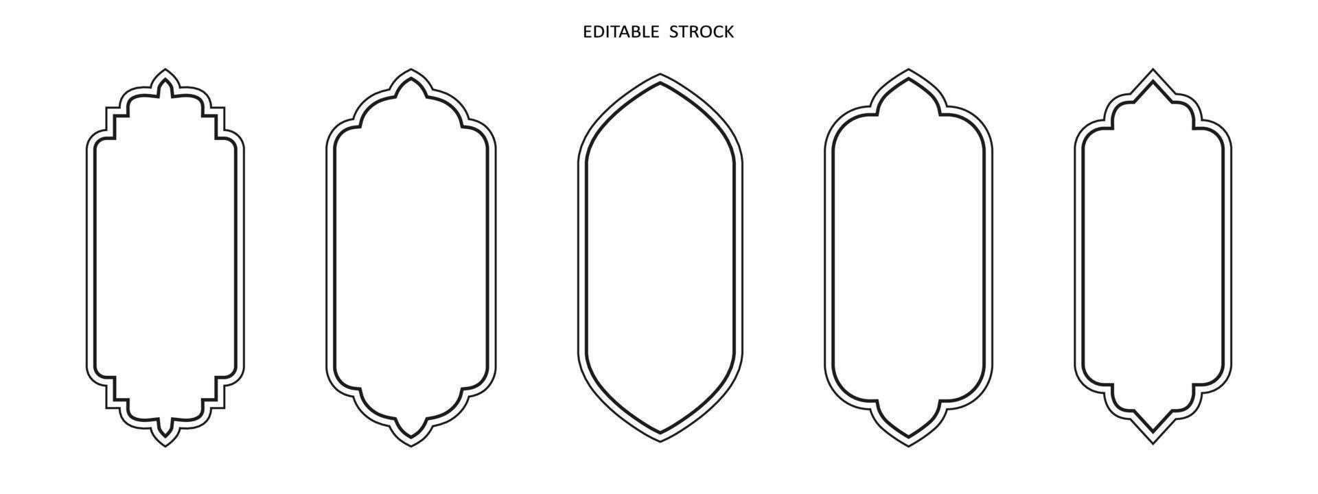 forma vectorial islámica de un arco de ventana o puerta. conjunto de marcos árabes. ramadan kareem icono de contorno editable vector