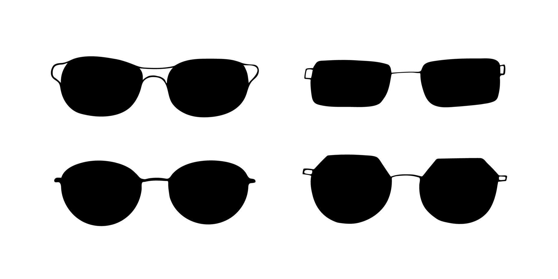 Black sketch fashion eye glasses icon set vector