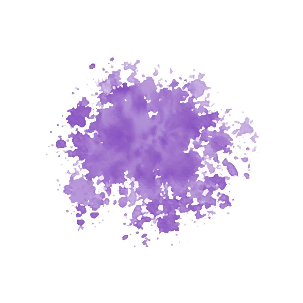Salpicaduras de agua acuarela púrpura abstracta sobre un fondo blanco. vector
