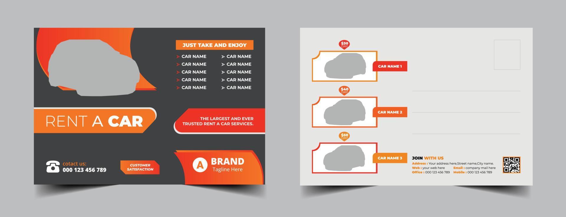 Rent A Car Postcard Template Design vector