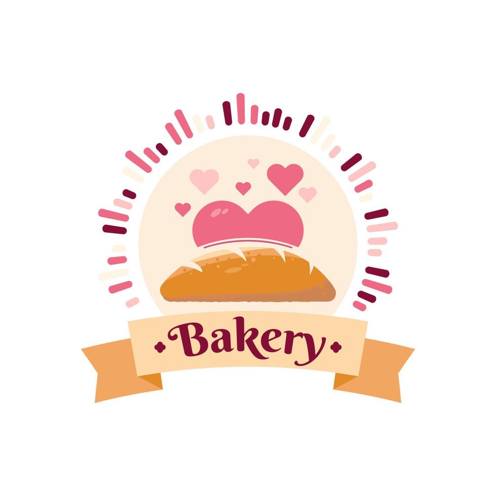 diseño de logotipo de panadería con linda ilustración de símbolos de luz de amor vector