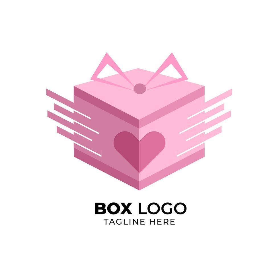 Flat filled style Logo Box with love pink color design vector