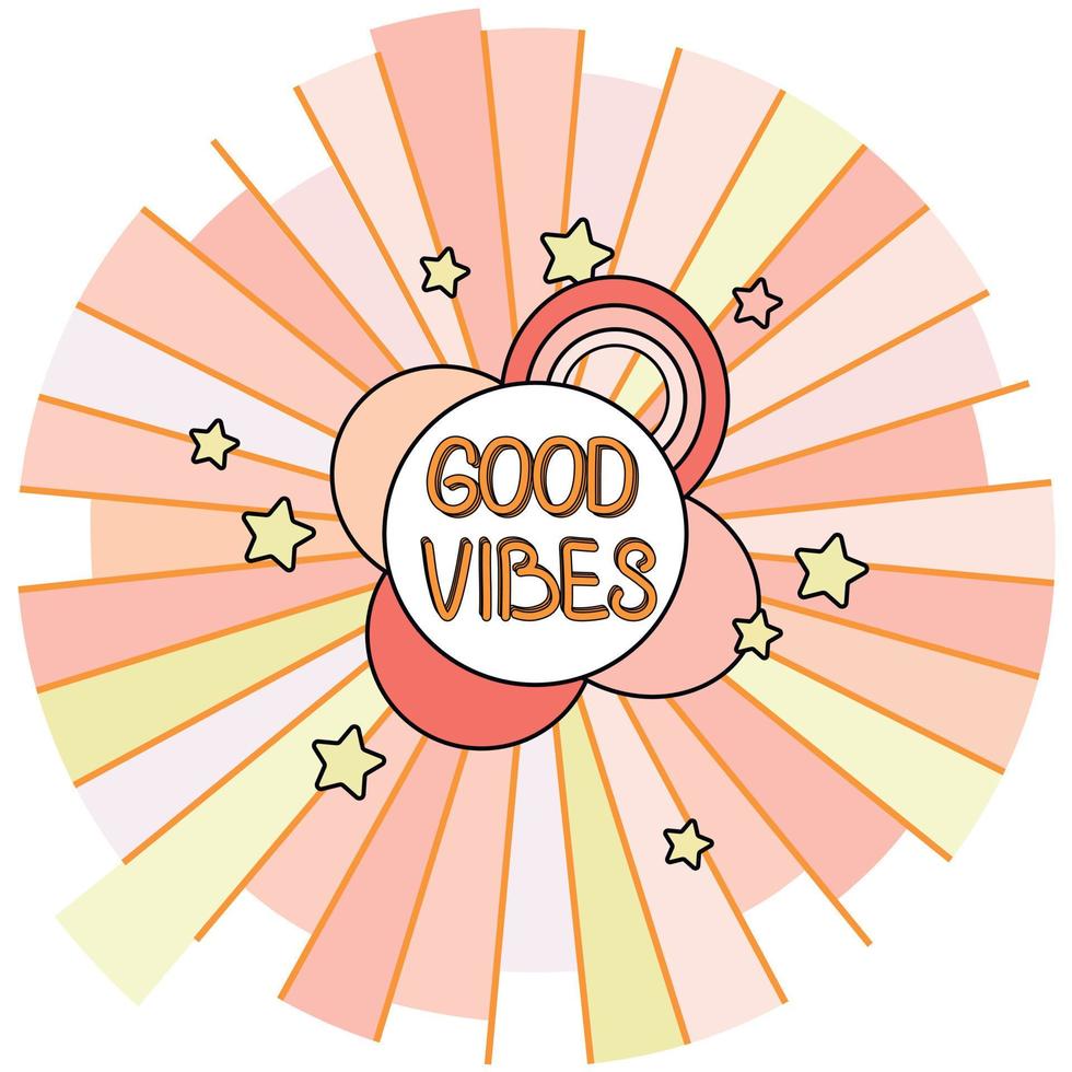 Retro Style Good Vibes. Vector stock illustration. Stickers, 70s poster.