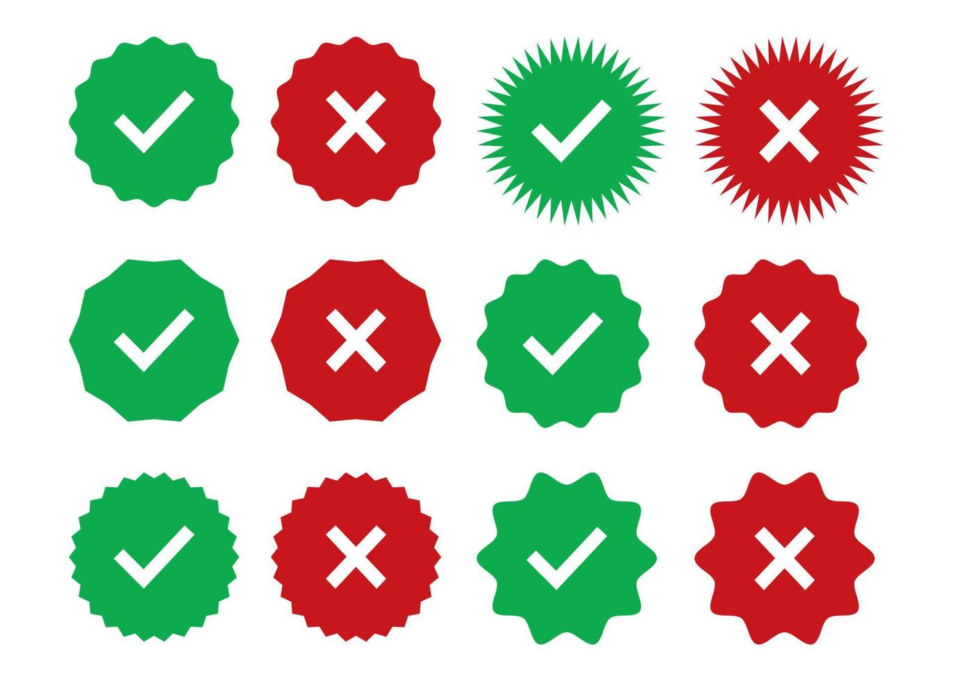 marcas de verificación de aceptado rechazado, aprobado desaprobado, sí no, correcto incorrecto, verde rojo, correcto falso vector