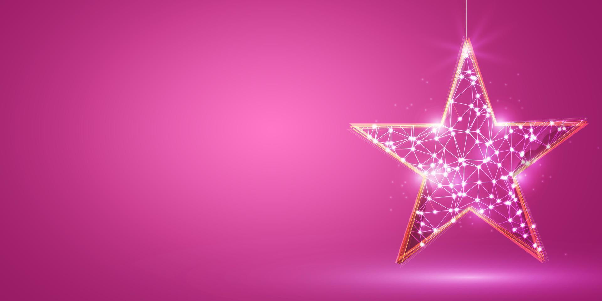 Golden Christmas star with low poly design against pink background vector