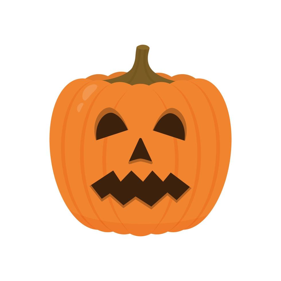 Halloween Pumpkin with scary face icon isolated on white. Cute cartoon Jack-o'-Lantern. Halloween party decorations. Easy to edit vector template