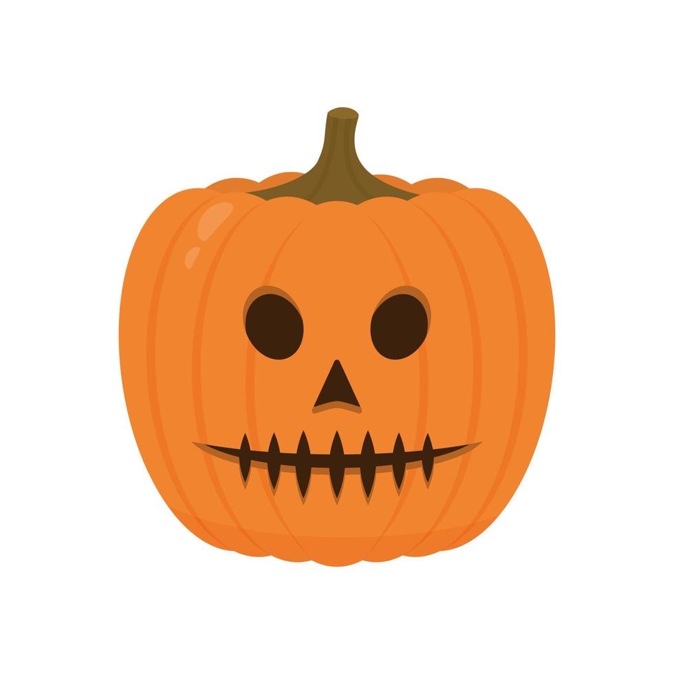 Halloween Pumpkin with spooky face icon isolated on white. Cute cartoon Jack-o'-Lantern. Halloween party decorations. Easy to edit vector template