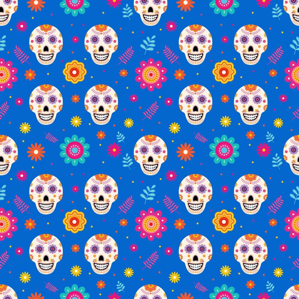 Dia de los Muertos seamless pattern of traditional Mexican symbols. Easy to edit vector template for greeting card, banner, poster, party invitation, fabric, textile, wrapping paper, etc