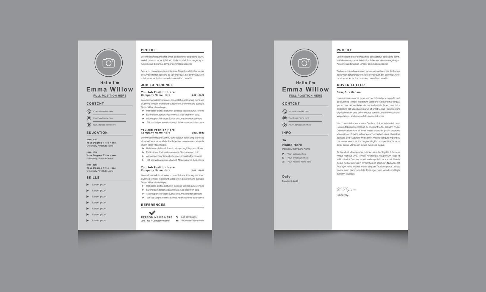 Minimalist Resume Templates and Cover Letter Set vector