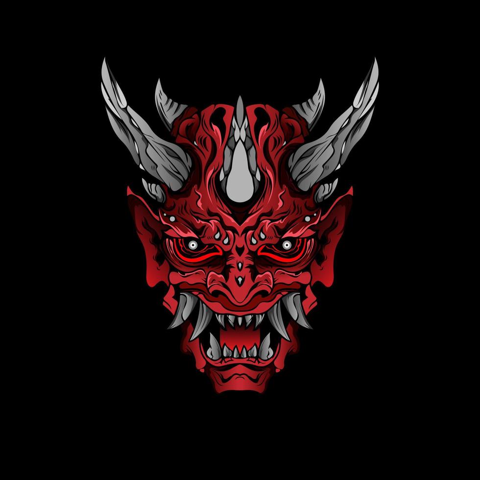 japanese Culture Red demon hanya mask or oni mask with hand draw style on white background. Ready for Print Apparel and tattoos vector