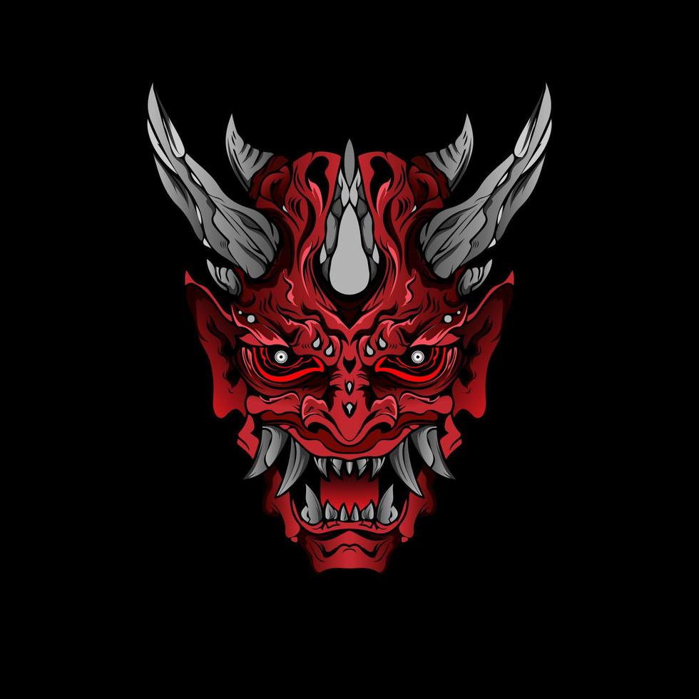 japanese Culture Red demon hanya mask or oni mask with hand draw style on white background. Ready for Print Apparel and tattoos vector