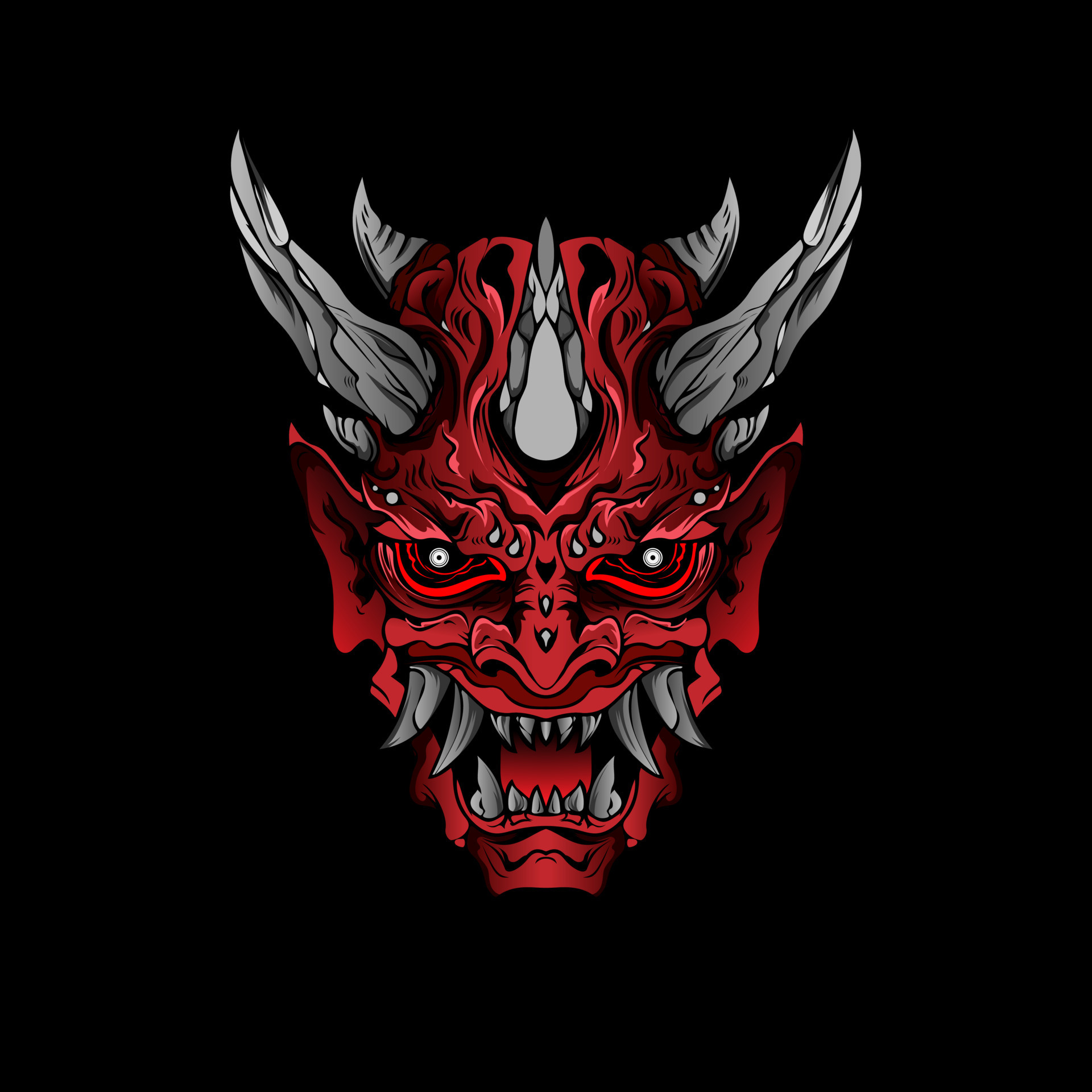 japanese Culture Red demon hanya mask or oni mask with hand draw style on white background. for Print Apparel and 12751274 Vector Art at Vecteezy