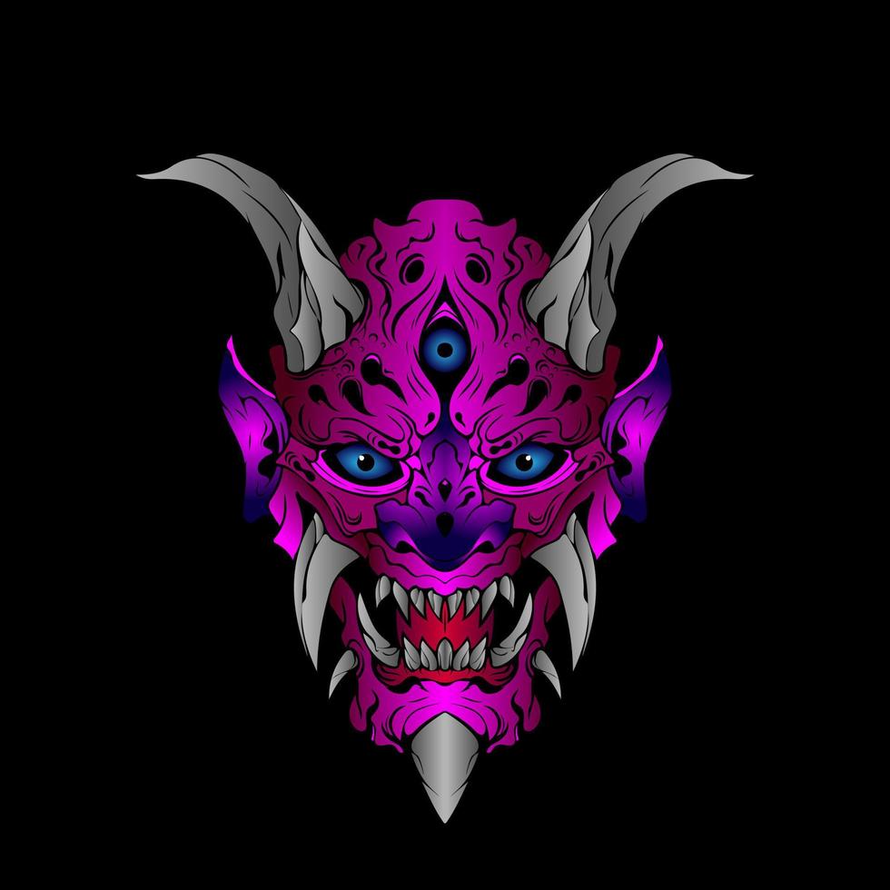 japanese Culture demon hanya mask or oni mask with hand draw style on white background. Ready for Print Apparel and tattoos vector