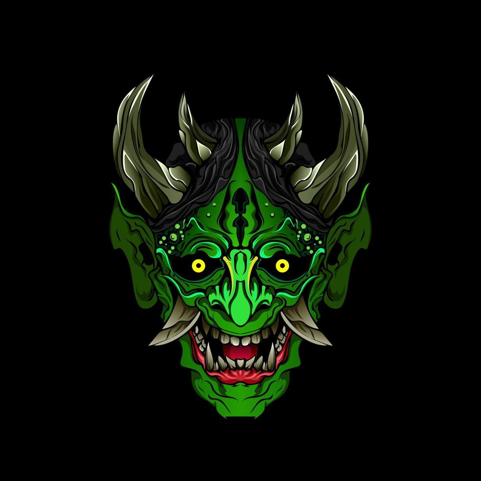 japanese Culture Green demon hanya mask or oni mask with hand draw style on white background. Ready for Print Apparel and tattoos vector