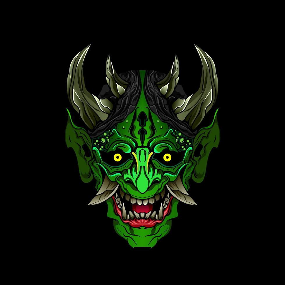 japanese Culture Green demon hanya mask or oni mask with hand draw style on white background. Ready for Print Apparel and tattoos vector