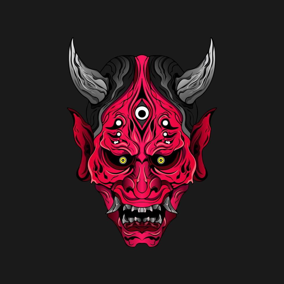 japanese Culture Red demon hanya mask or oni mask with hand draw style on white background. Ready for Print Apparel and tattoos vector