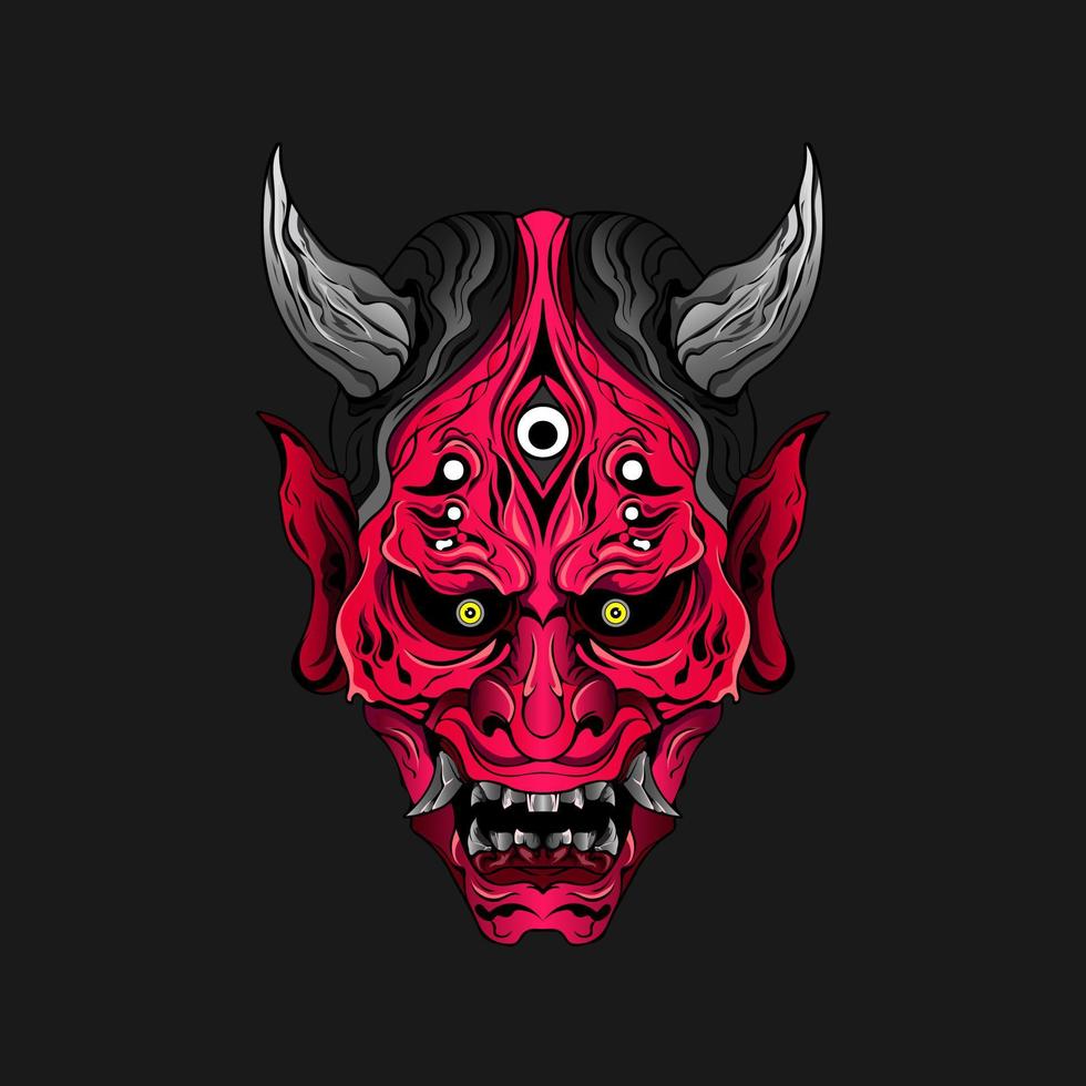 japanese Culture Red demon hanya mask or oni mask with hand draw style on white background. Ready for Print Apparel and tattoos vector