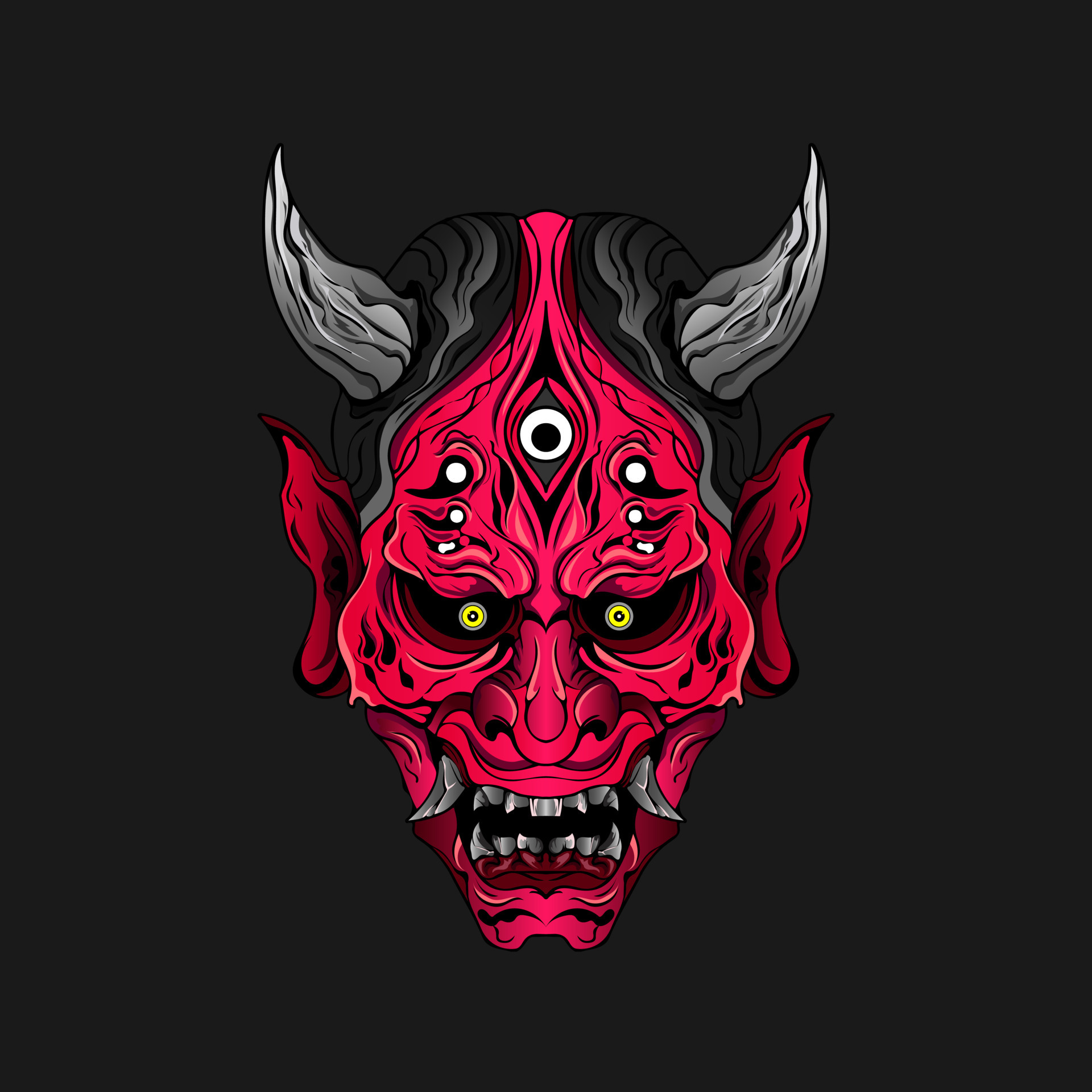 japanese Culture Red demon hanya mask or oni mask with hand draw style on white Ready for Print tattoos 12751278 Vector Art at Vecteezy