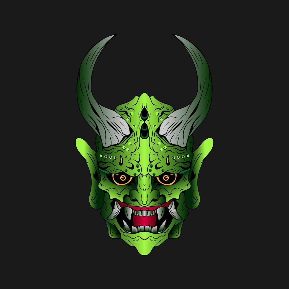 japanese Culture Green demon hanya mask or oni mask with hand draw style on white background. Ready for Print Apparel and tattoos vector