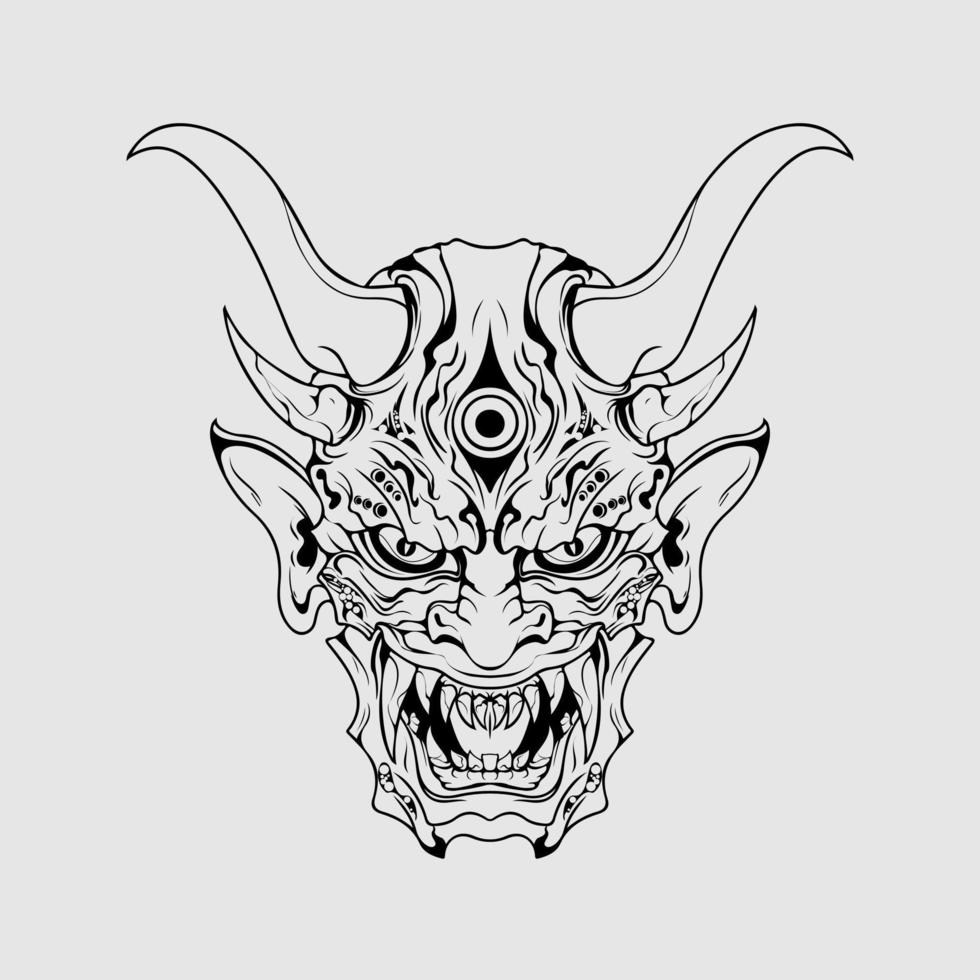 japanese Culture demon mask or oni mask with hand draw style on white background. Ready for Print Apparel and tattoos vector