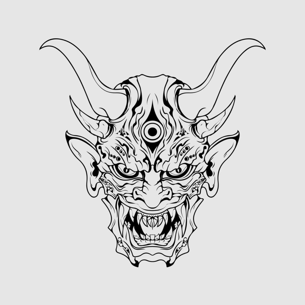 japanese Culture demon mask or oni mask with hand draw style on white background. Ready for Print Apparel and tattoos vector