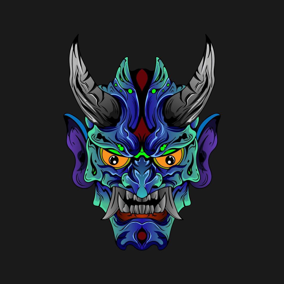 japanese Culture demon hanya mask or oni mask with hand draw style on white background. Ready for Print Apparel and tattoos vector