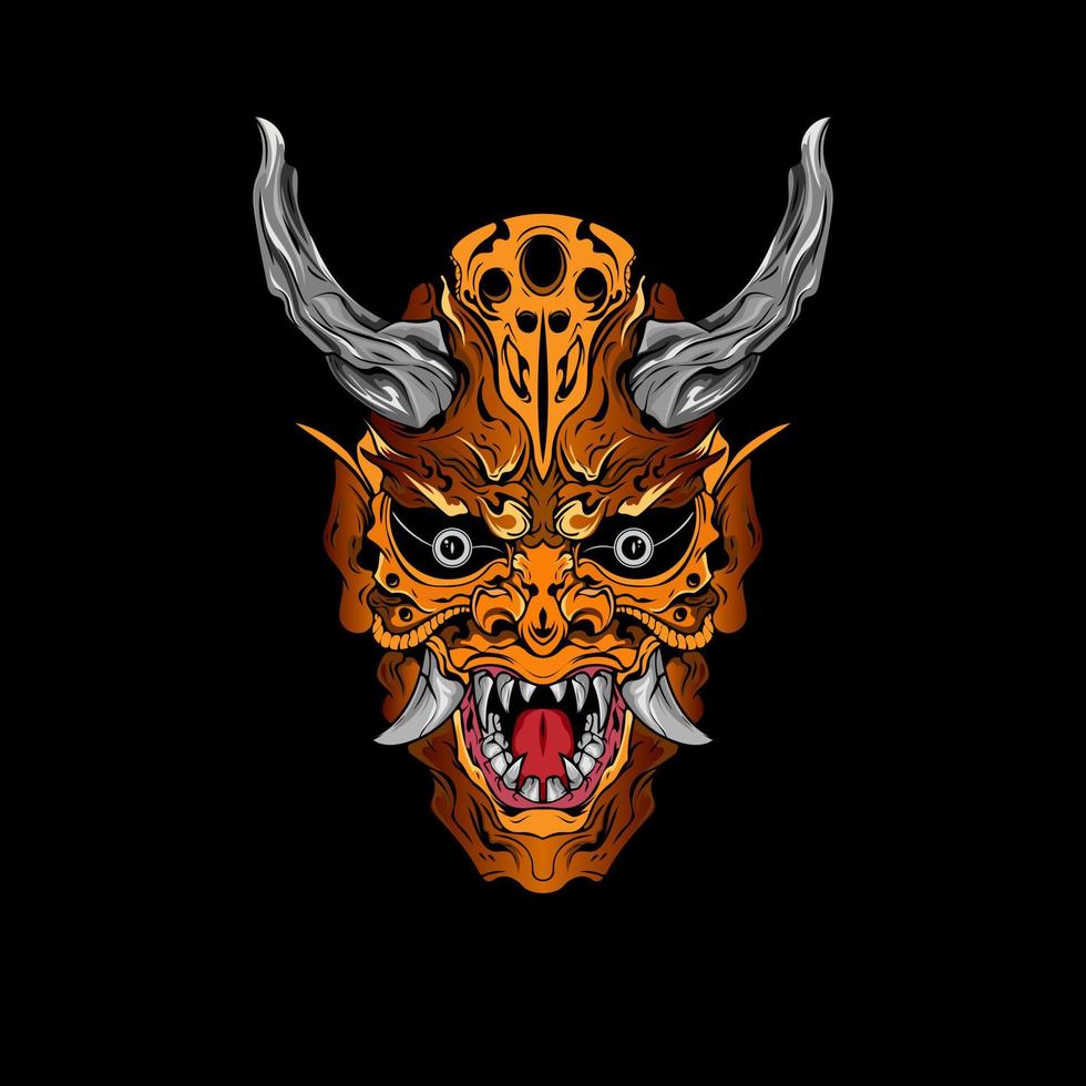 japanese Culture Yellow demon hanya mask or oni mask with hand draw style on white background. Ready for Print Apparel and tattoos vector