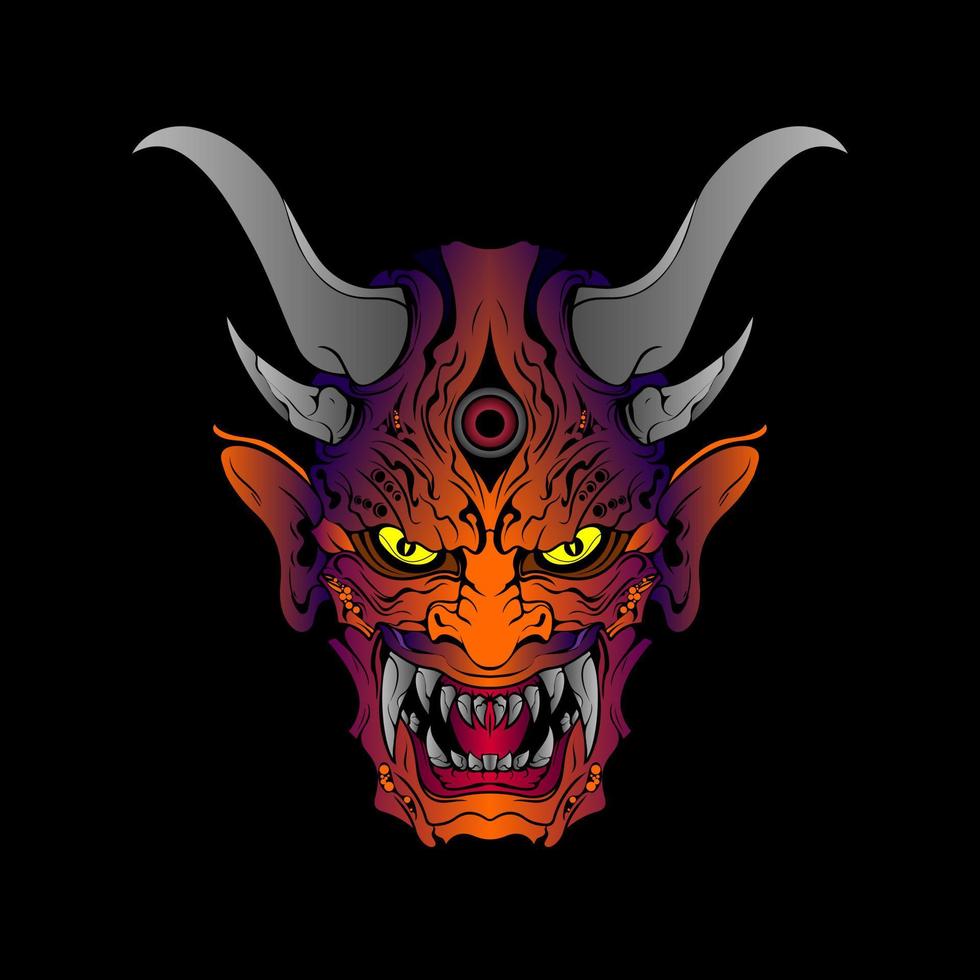 japanese Culture demon hanya mask or oni mask with hand draw style on white background. Ready for Print Apparel and tattoos vector